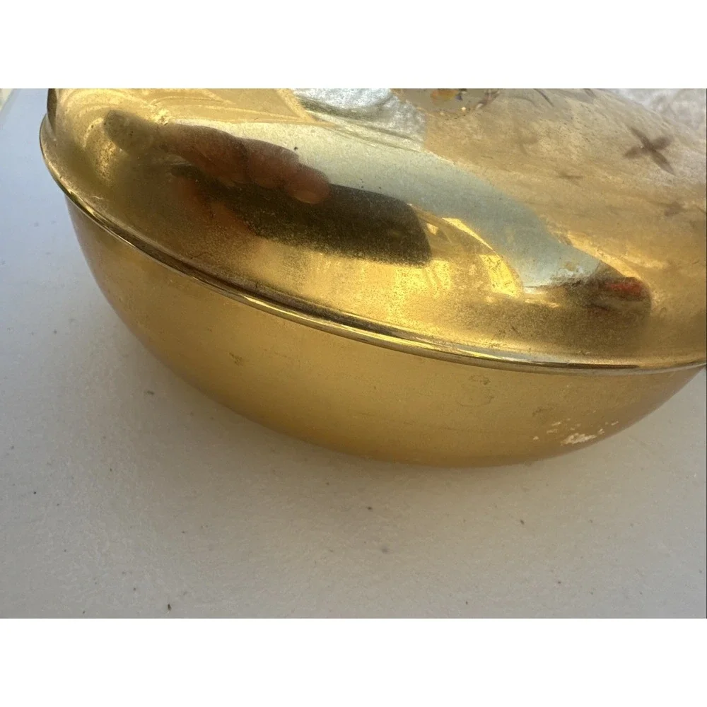 VTG Vanity Dresser Powder Jar Round Brass‎ Trinket Ring Dish 6